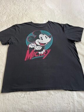 Disney Black Tee with Retro Teal & Pink Mickey Graphic